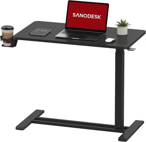 Vista 10 de SANODESK Escritorio móvil de pie con ruedas ocultas, escritorio neumático para laptop, carrito de computadora con ruedas móviles, altura ajustable