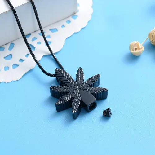 Vista 4 de shajwo Collares de urna de hojas de marihuana para cenizas para mujeres y hombres, joyería de cremación, colgante conmemorativo de cenizas humanas