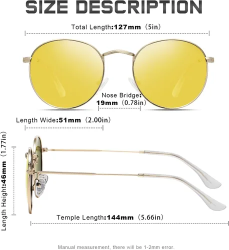 Vista 3 de Round Sunglasses Women Men - Trendy Small Circle Polarized Sun Glasses UV Protection