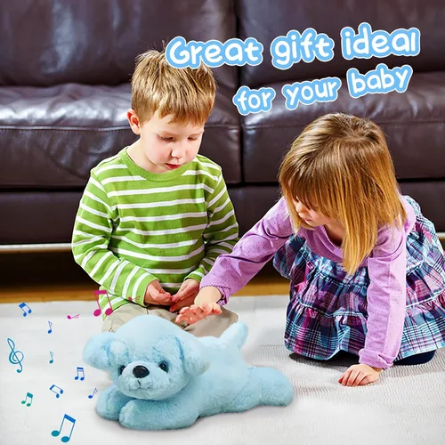 Vista 6 de Glow Guards - Cachorro de peluche azul, de 15 pulgadas, musical, suave, con luces ledes nocturnas, para Navidad, Día del Niño y cumpleaños.