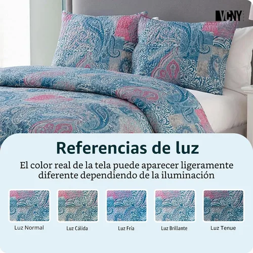 Vista 5 de VCNY Home Caroline - Juego de edredón, tamaño King, 3 piezas, color gris Ava Azul