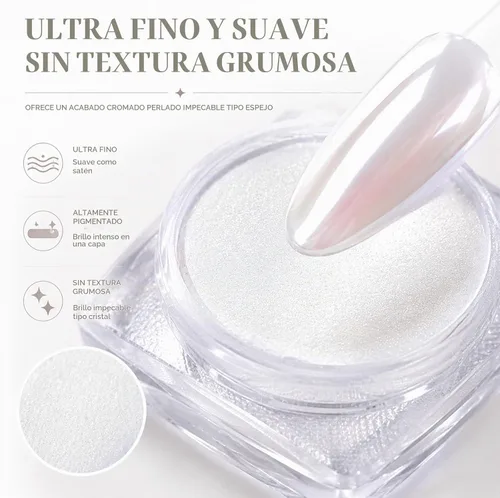 Vista 8 de Polvo de uñas de cromo perla blanca para uñas de gel