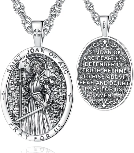 Vista 42 de EUDORA Medalla de plata de ley S925 con collar de San Patrono para mujeres A01-Saint Benedict Medalla
