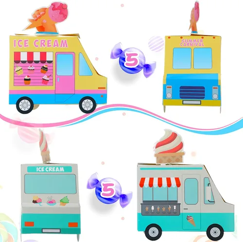 Vista 6 de Tenare 20 piezas de centros de mesa de helado para mesas, cajas de recuerdo con forma de camión, cajas de aperitivos para helado, contenedor