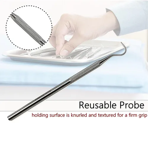 Vista 2 de Dental Probe Explorer #23 - Placa de herramientas reutilizable de acero inoxidable y removedor de sarro, extremo en ángulo adecuado para uso
