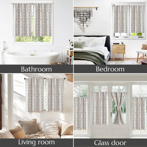 Vista 6 de Jinchan - Cortinas opacas del 95% para cocina estilo boho, cortinas de 24 pulgadas para cafetería, cortinas pequeñas estilo bohemio para dormitorio