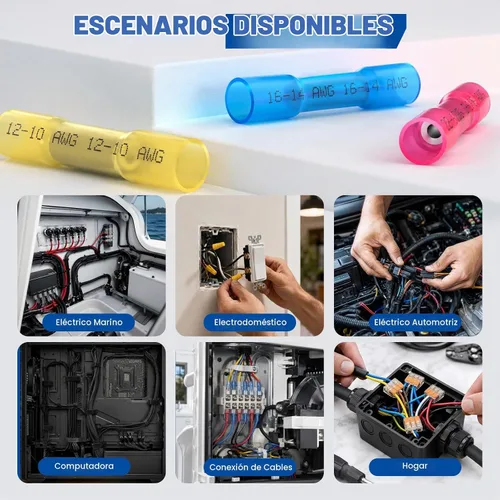Vista 8 de Kit de conectores a tope termorretráctiles de 1500 piezas, 16-14 Awg, 22-16 Awg, 12-10 Awg, empalme de cable eléctrico impermeable para proyectos