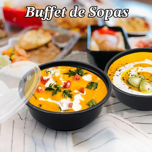 Vista 3 de 150 Piezas Recipientes Apilables para Preparación de Comidas en Cuenco, Cuencos de Comida para Llevar Reutilizables, Cuencos Desechables Negros