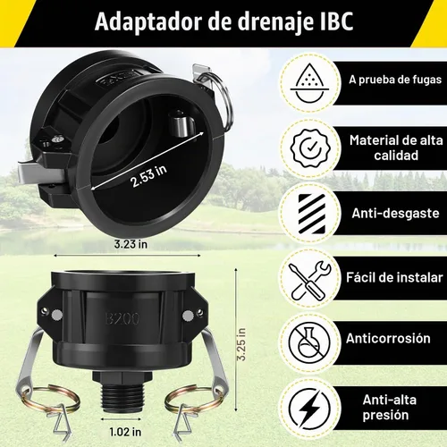 Vista 4 de Adaptador de asas Ibc, válvula doble roja, 1/2 '' macho Npt a 3/4 '' Ght Válvula Ibc para tanque de agua de 275-330 galones, válvula de grifo