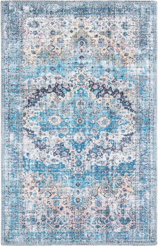 Vista 3 de Unique Loom Mangata Collection - Alfombra de área - Mary (rectangular 2' 0" x 3' 0", azul/negro)