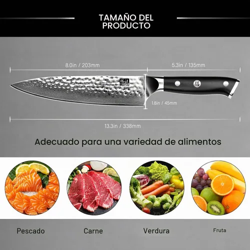 Vista 5 de SHAN ZU Chef Knife, 8 Inch Damascus Steel Knife Cuchillo de chef martillado