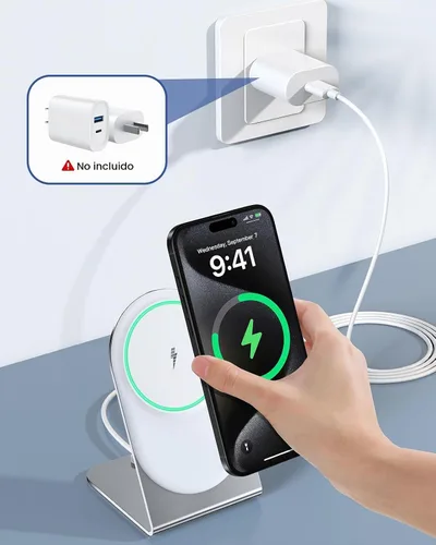 Vista 5 de Soporte de cargador inalámbrico magnético, cargador rápido de 15 W para iPhone 16-12, AirPods