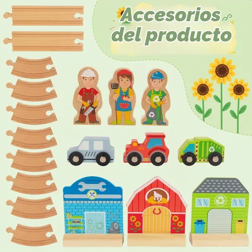 Vista 4 de Juego de Tren de Madera para Niños Pequeños, Vías de Madera Compatible con Thomas, Compatible con Brio, Compatible con Chuggington, Compatible