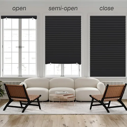 Vista 4 de LazBlinds Blackou - Persianas de papel plisadas sin herramientas, sin necesidad de taladro, cortadas a medida, para ventanas, temporales