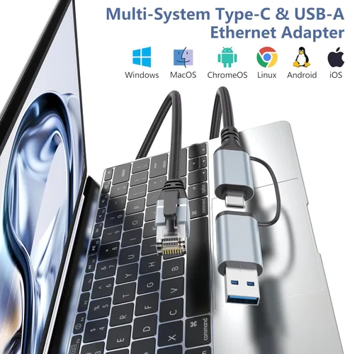 Vista 3 de Dacrown Cable USB C a Ethernet de 1.5 pies, cable LAN tipo C a RJ45, adaptador de Internet de red Gigabit, conectado directamente, Thunderbolt 4/3