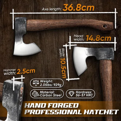 Vista 4 de Dream Reach Hacha con Mango Carbonizado de 14.5" Hacha de Camping con Funda Hacha de Bushcraft con Mango Carbonizado, Ejes de Tallado Forjados a