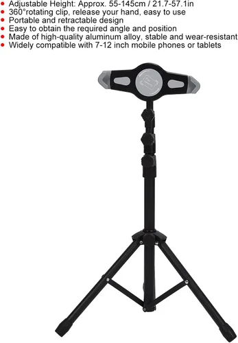 Vista 8 de Scalable Tripod with 360 Degree Rotation, Adjustable Aluminum Alloy Stand for 7‑12in Phone Tablet, Height Adjustable from 21.7 to 57.1 Inches for