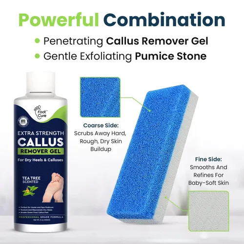 Vista 3 de Removedor de callos para pies con gel extra fuerte y juego de piedra pómez para pies, manera fácil de eliminar callos duros y la acumulación de piel