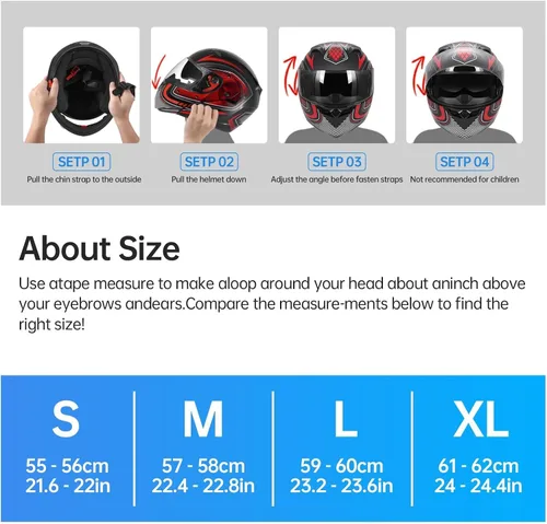 Vista 5 de DOT Approved Modular Flip-Up Dual Visor Motorcycle Full Face Helmet for Adults Men & Women with 2 Removable Visors (1 Clear + 1 Tinted)，Suitable for