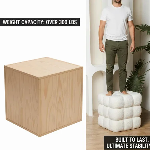 Vista 15 de Otomana cuadrada de sherpa blanca – Puf grande de 17.3 pulgadas con marco de madera resistente, 330 libras de capacidad, moderno taburete de tocador