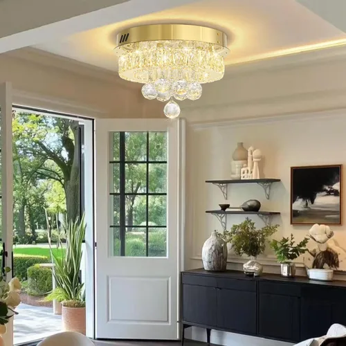 Vista 2 de Mini Lámpara de Araña Empotrada de 12" de Diámetro para Pasillo, Candelabros de Techo de Cristal para Comedor, Dormitorio, Sala de Estar, Entrada