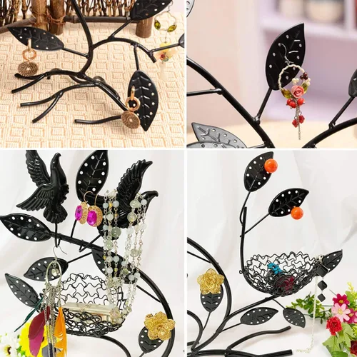 Vista 6 de Coralpearl Soporte de exhibición colgante de metal para árbol de joyería, soporte organizador de 44 pares de aretes con base de raíz para mujeres