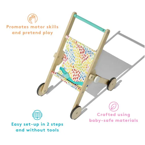 Vista 2 de LOVEVERY The Buddy Stroller Cochecito de muñeca de juguete de madera para juego de simulación, a partir de 12 meses