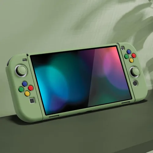 Vista 3 de PlayVital ZealProtect - Funda protectora suave para Nintendo Switch OLED, protector flexible Joycon Grip para Nintendo Switch OLED con tapas