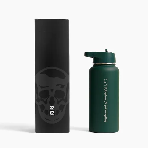 Vista 3 de Gymreapers Botella de agua aislada - Acero inoxidable 32 oz, 3 tapas (pajita, trago, cantimplora), aislamiento al vacío de doble pared, taza térmica