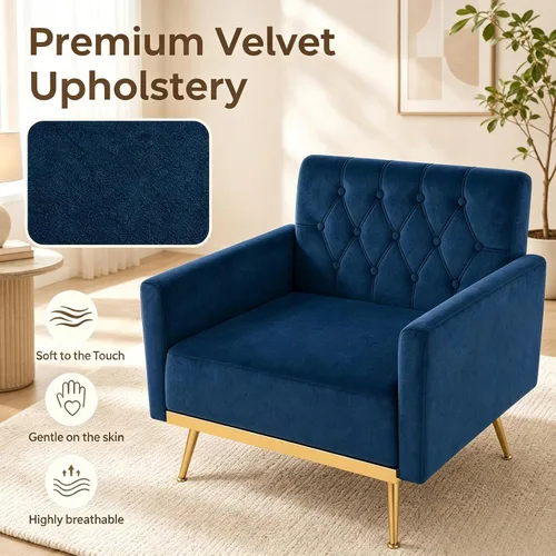 Vista 5 de KOMFOTT Velvet Accent Chair, Modern Tufted Arm Chair (1,Blue)