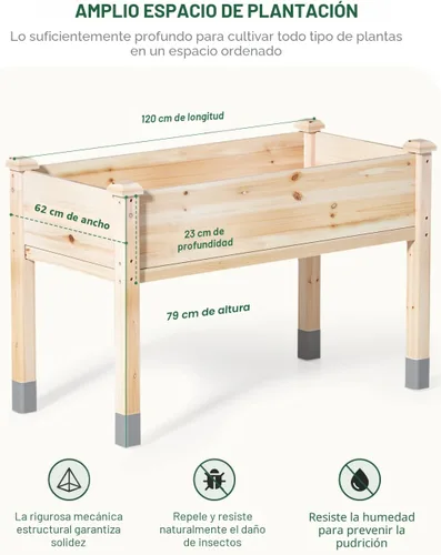 Vista 3 de MIXC Cama de jardín elevada de madera con patas, 48 pulgadas de largo x 24 pulgadas de ancho, maceta grande reforzada elevada para verduras, flores
