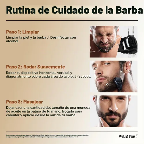 Vista 7 de Waking Forest Derma Roller 0.010 in y aceite para barba (1 onza), kit de barba de sándalo, rodillo de microagujas para barba con titanio 540