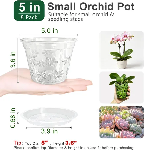 Vista 2 de Macetas transparentes para orquídeas, paquete de 8 unidades, 5 pulgadas