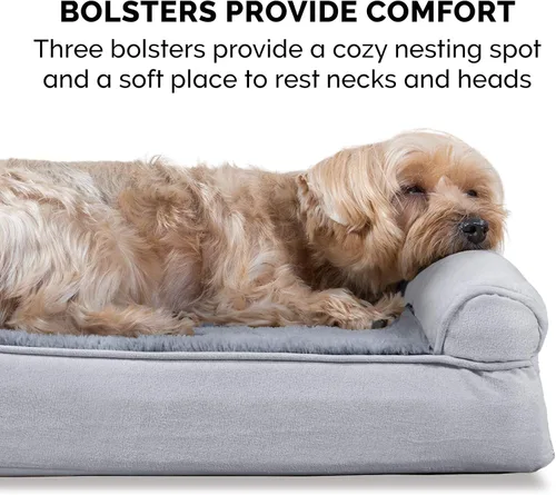 Vista 10 de Furhaven Pet – Sofá de felpa ortopédica para perro, cama con forma de L, tumbona ergonómica con contorno de cuna, cama para perros y gatos, varios