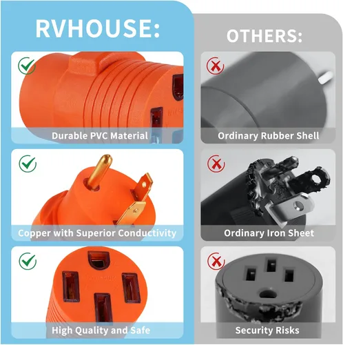 Vista 4 de Enchufe adaptador RV de 30A a 50A, TT-30P a 14-50R, 125V Macho de 30 amperios a hembra de 50 amperios