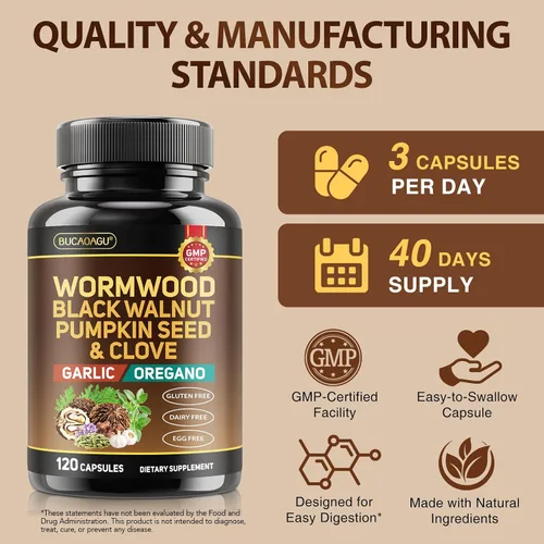 Vista 6 de Ajenjo negro nuez clavo de clavo para humanos – Limpieza intestinal natural y salud digestiva con semillas de calabaza, ajo, orégano, neem, papaya