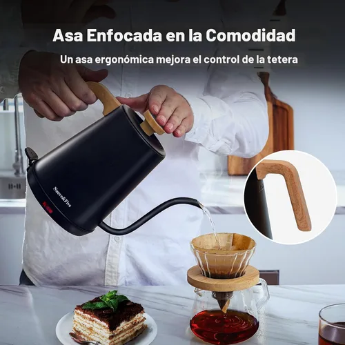 Vista 5 de Nueve&Five - Hervidor eléctrico de cuello de cisne con termómetro, hervidor de agua caliente de 1.0 L para café y té, 1000 W, apagado automático