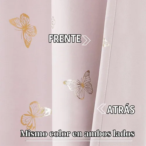 Vista 6 de Jubilantex - Cortinas opacas con diseño de mariposa dorada, 80 % rosa bebé Cortinas opacas 80% rosa lavanda/rosa bebé, estampado de mariposa
