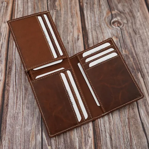 Vista 7 de ag wallets Billetera plegable de cuero de vaca para hombre con forma única y tarjeta de identificación (marrón vintage), OS (1209CF), Marrón