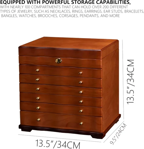 Vista 3 de Joyero de madera, joyeros para mujer, caja grande para joyas y organizadores con colgador de collares, organizador de joyas, organizador de joyas