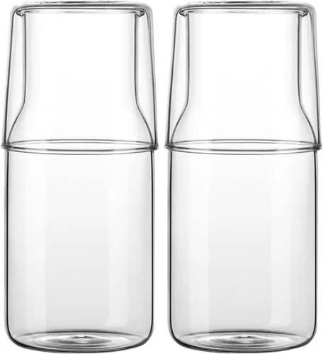 Vista 5 de Sizikato Jarra de Agua de Mesita de Noche de Cristal Transparente de 15 Oz con Vaso de Cristal.