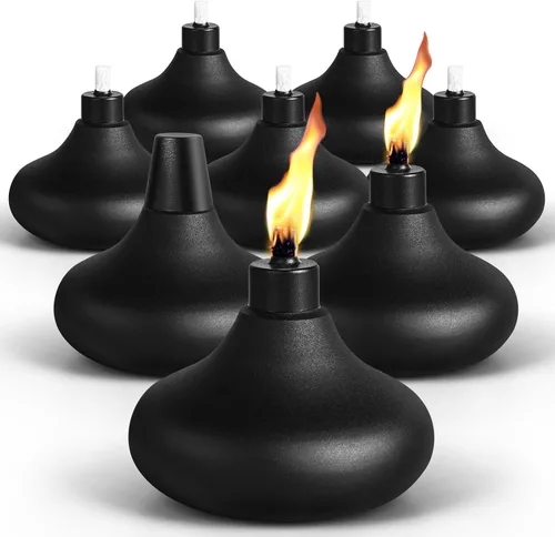 Vista 10 de Paquete de 2 antorchas de metal para mesa, antorchas de citronela de 24.5 onzas para exteriores, antorcha de luz de llama rellenable, antorcha