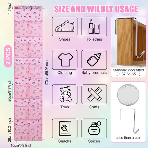 Vista 2 de Windyun Organizador de zapatos para niños sobre la puerta, 24 bolsillos, organizador de botellas de agua de unicornio para bebé, estante colgante