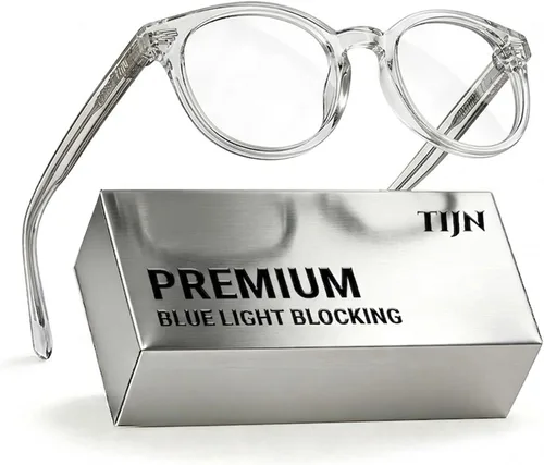 Vista 32 de TIJN Gafas de bloqueo de luz azul para hombres y mujeres, gafas de montura redonda gruesa vintage