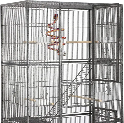 Vista 4 de Topeakmart Jaula grande de hierro forjado de 3 niveles para 3 periquitos con soporte desmontable, color negro