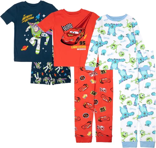 Vista 9 de Disney Conjunto de pijama unisex de algodón cómodo a juego de 6 piezas para niños, suave y lindo para niños
