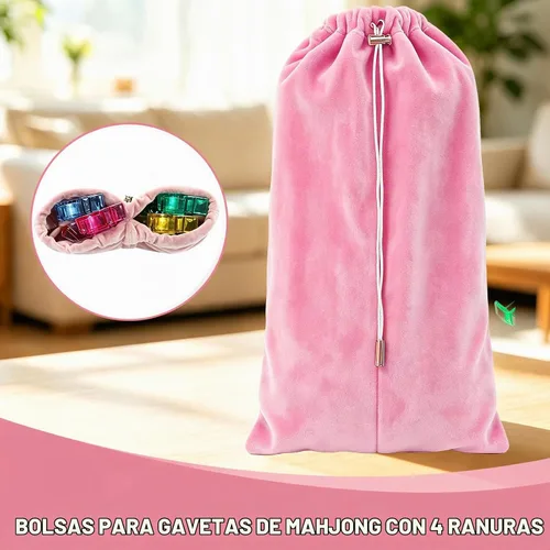 Vista 9 de Mahjong Bolsa de almacenamiento con 4 divisores para estantes Mahjong de 16 Rosa