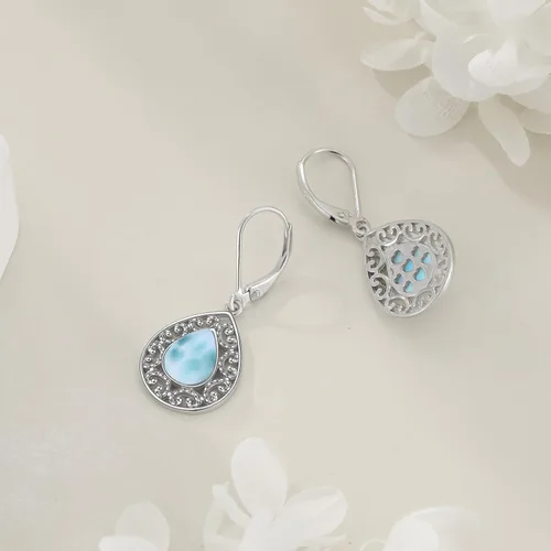 Vista 36 de Aretes colgantes con forma de lágrima de filigrana de piedra lunar de plata de ley 925 con cierre de palanca para mujer, regalos de joyería