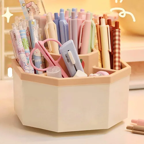 Vista 5 de Organizador de escritorio, portalápices de escritorio, 5 compartimentos, organizador de escritorio, caja de almacenamiento de suministros de arte
