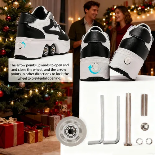 Vista 4 de 4 Wheel Pop-Up Roller Skate Shoes for Women Men Girls Boy Fashion Outdoor Indoor Quad-Skates for Kids & Adults